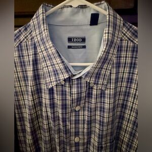 IZOD Men’s Long Sleeve Button Up Shirt with Pocket - EUC - Blue Plaid - Size XXL